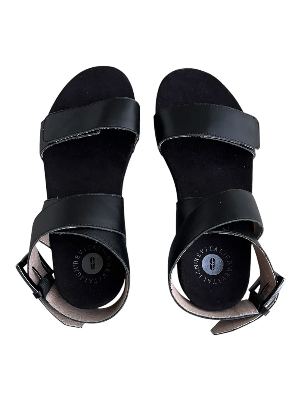 Revitalign Women’s Black Swell Leather Ankle Wrap Sandals Size 6